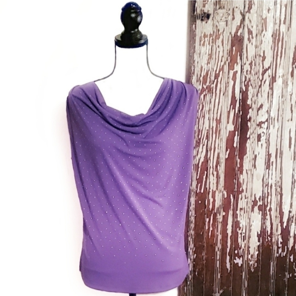 Dressbarn Draped Neck Sleeveless Top Purple Size L